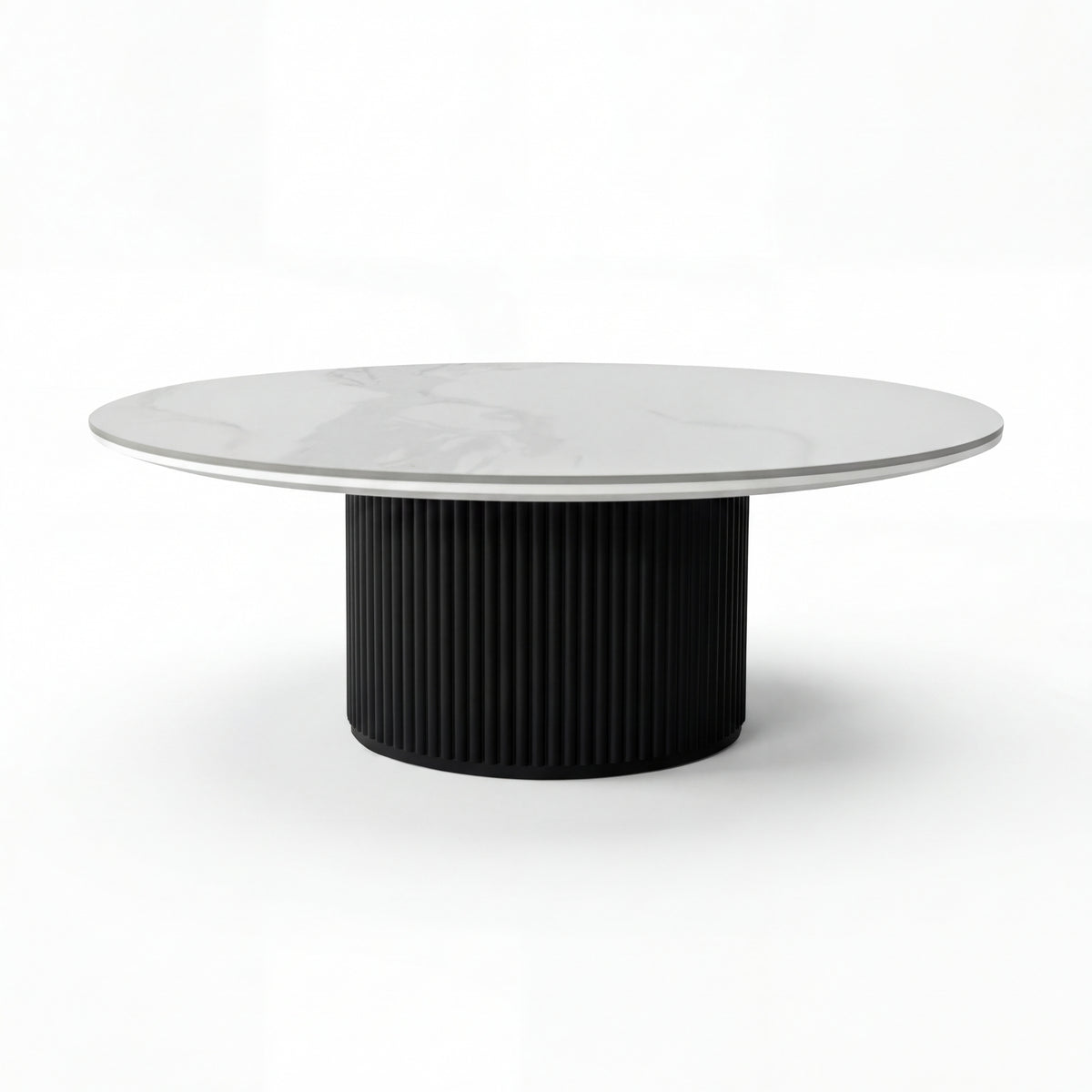 Valen 110cm Flute Round Coffee Table Ceramic Stone Top Black