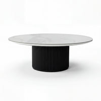 Valen 110cm Flute Round Coffee Table Ceramic Stone Top Black