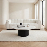 Valen 110cm Flute Round Coffee Table Ceramic Stone Top Black