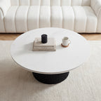 Valen 110cm Flute Round Coffee Table Ceramic Stone Top Black