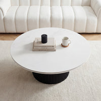Valen 110cm Flute Round Coffee Table Ceramic Stone Top Black