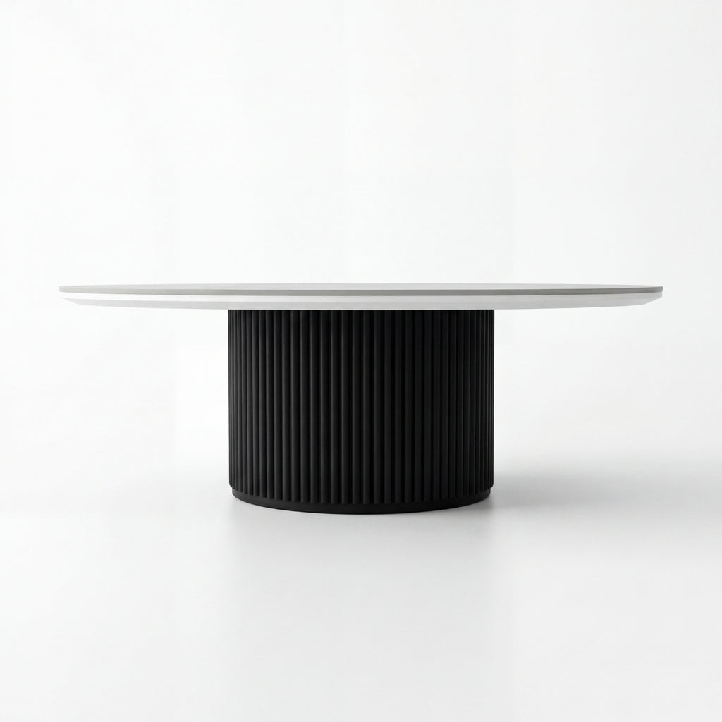 Valen 110cm Flute Round Coffee Table Ceramic Stone Top Black