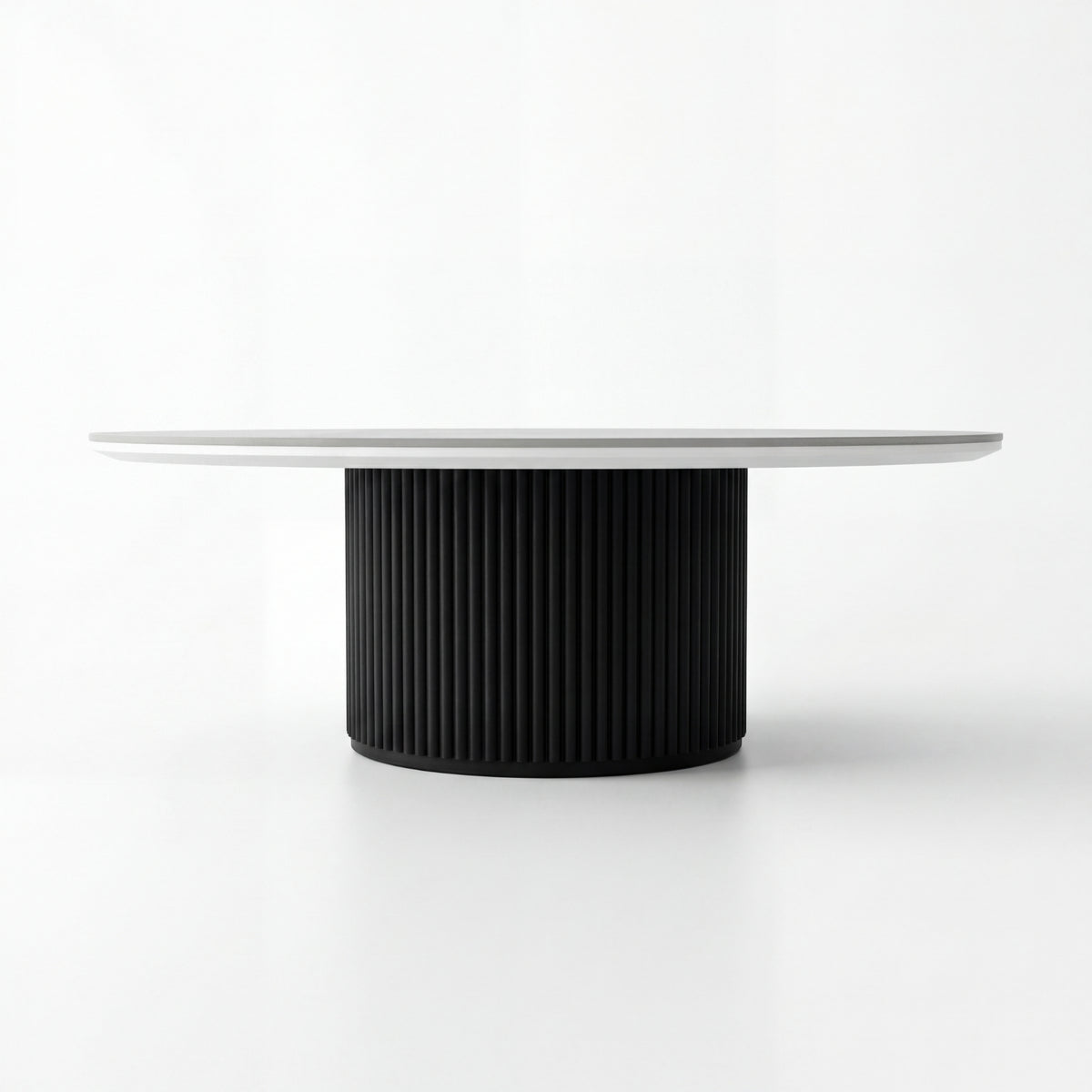 Valen 110cm Flute Round Coffee Table Ceramic Stone Top Black