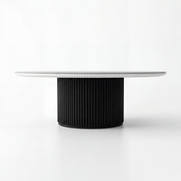Valen 110cm Flute Round Coffee Table Ceramic Stone Top Black