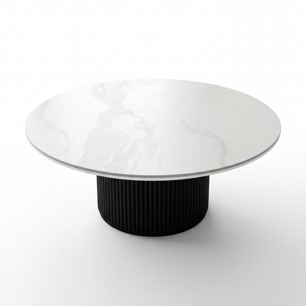 Valen 110cm Flute Round Coffee Table Ceramic Stone Top Black