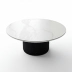 Valen 110cm Flute Round Coffee Table Ceramic Stone Top Black