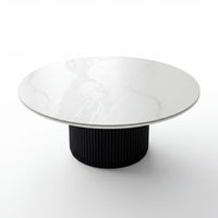 Valen 110cm Flute Round Coffee Table Ceramic Stone Top Black