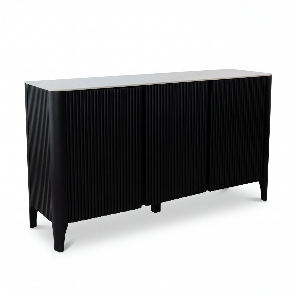 Valen 150cm Flute Buffet Table Ceramic Stone Top Black