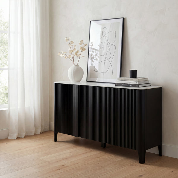 Valen 150cm Flute Buffet Table Ceramic Stone Top Black