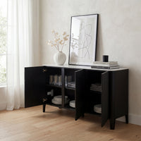 Valen 150cm Flute Buffet Table Ceramic Stone Top Black