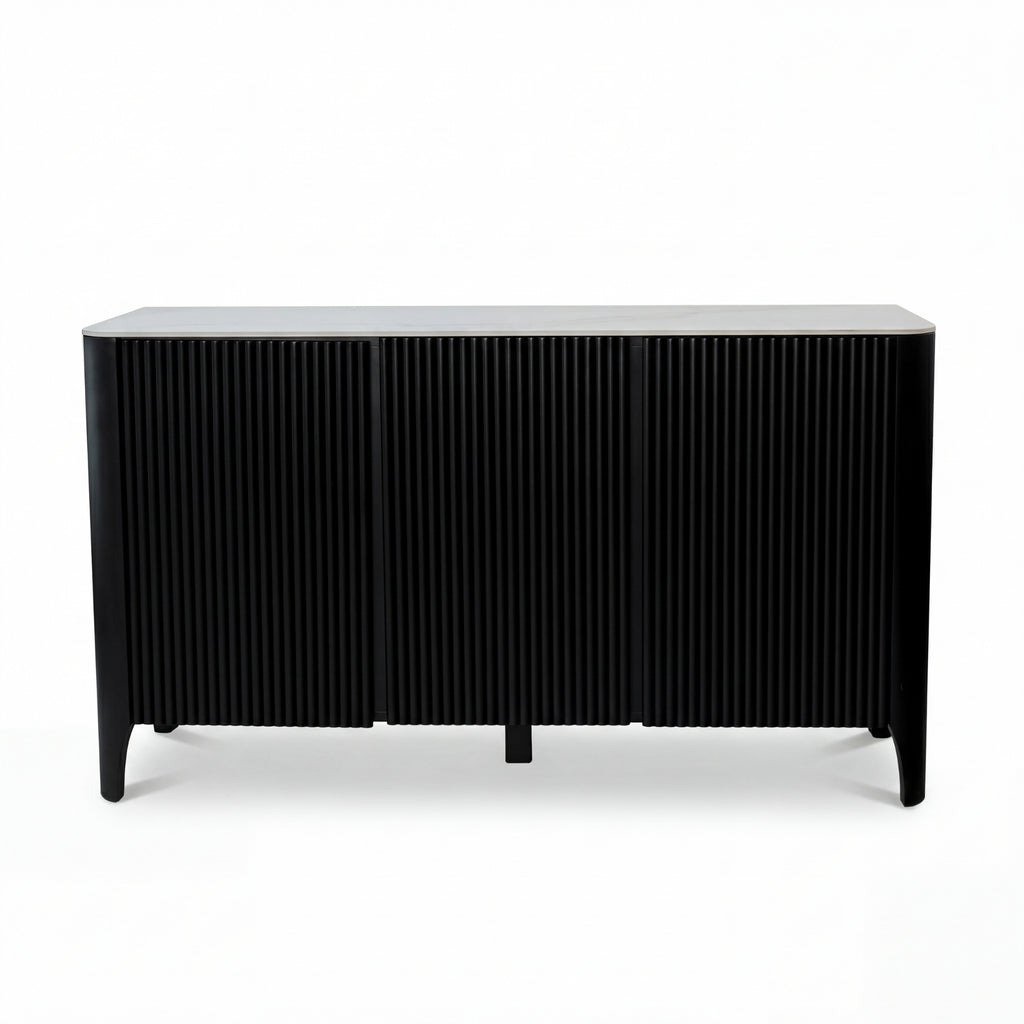 Valen 150cm Flute Buffet Table Ceramic Stone Top Black