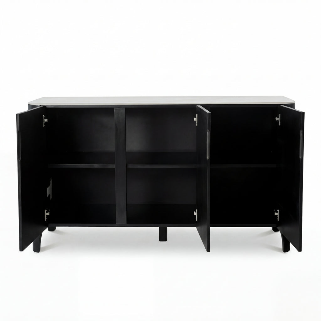 Valen 150cm Flute Buffet Table Ceramic Stone Top Black