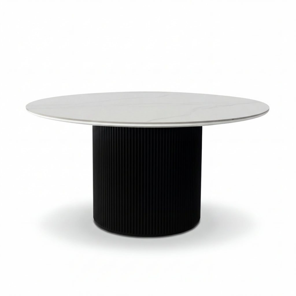 Valen 150cm Flute Round Dining Table Ceramic Stone Top Black