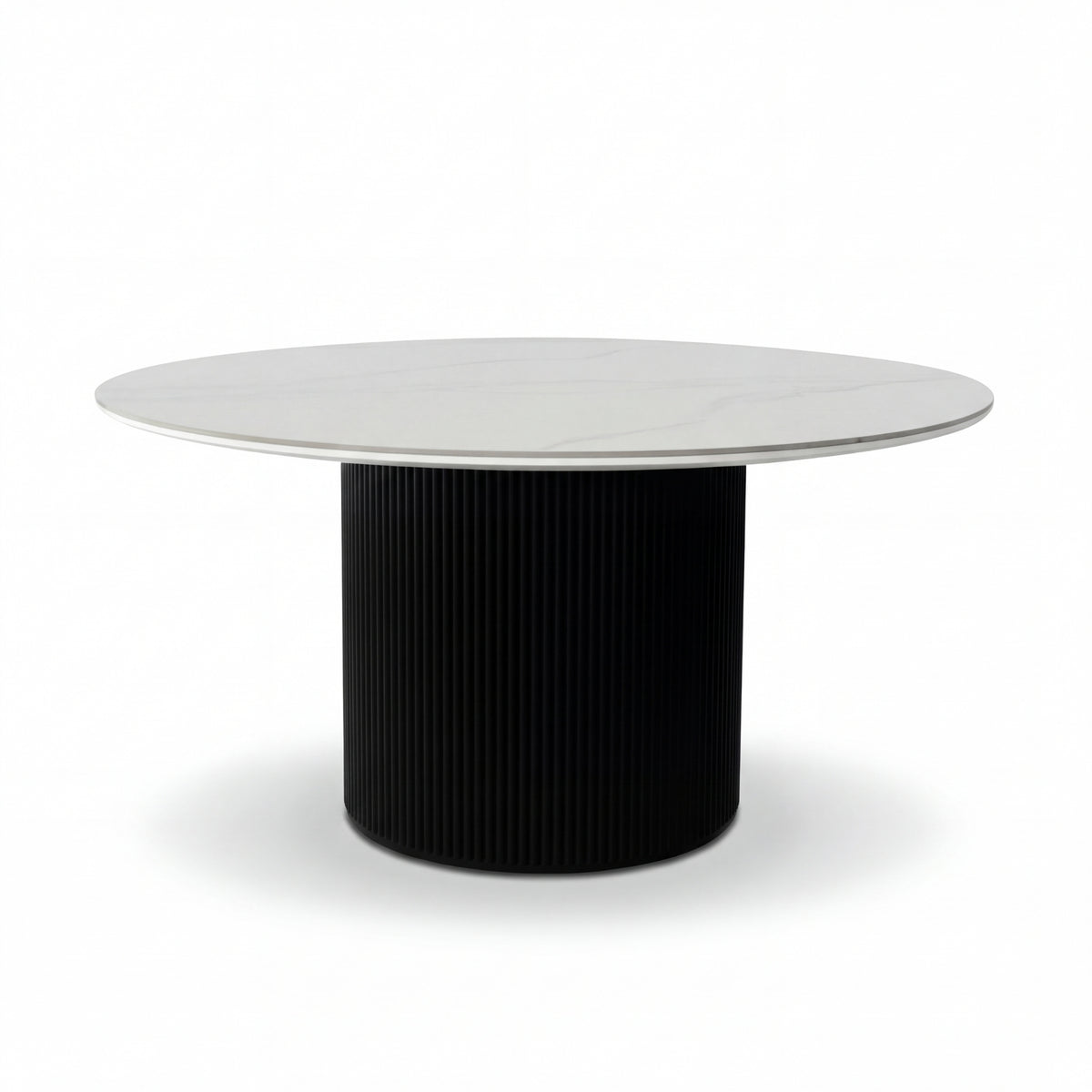 Valen 150cm Flute Round Dining Table Ceramic Stone Top Black