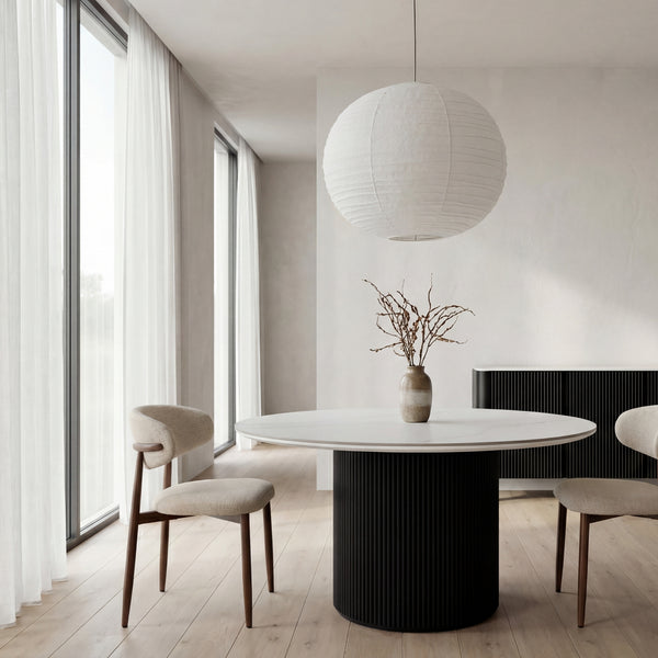 Valen 150cm Flute Round Dining Table Ceramic Stone Top Black