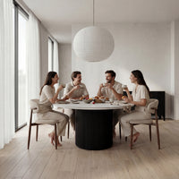 Valen 150cm Flute Round Dining Table Ceramic Stone Top Black