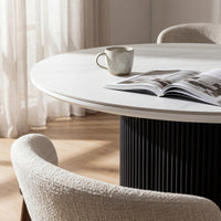 Valen 150cm Flute Round Dining Table Ceramic Stone Top Black