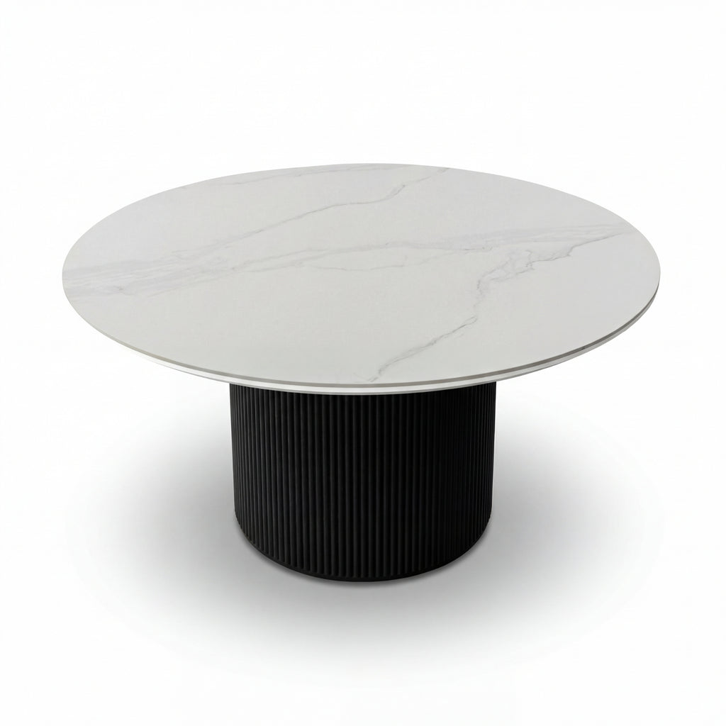 Valen 150cm Flute Round Dining Table Ceramic Stone Top Black