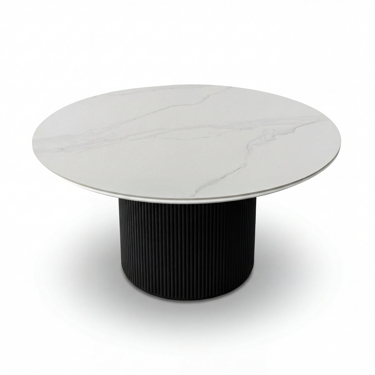 Valen 150cm Flute Round Dining Table Ceramic Stone Top Black