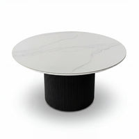 Valen 150cm Flute Round Dining Table Ceramic Stone Top Black