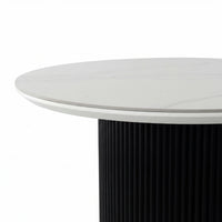 Valen 150cm Flute Round Dining Table Ceramic Stone Top Black