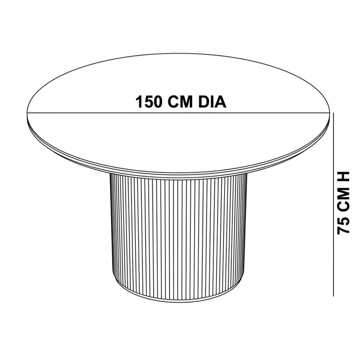 Valen 150cm Flute Round Dining Table Ceramic Stone Top Black