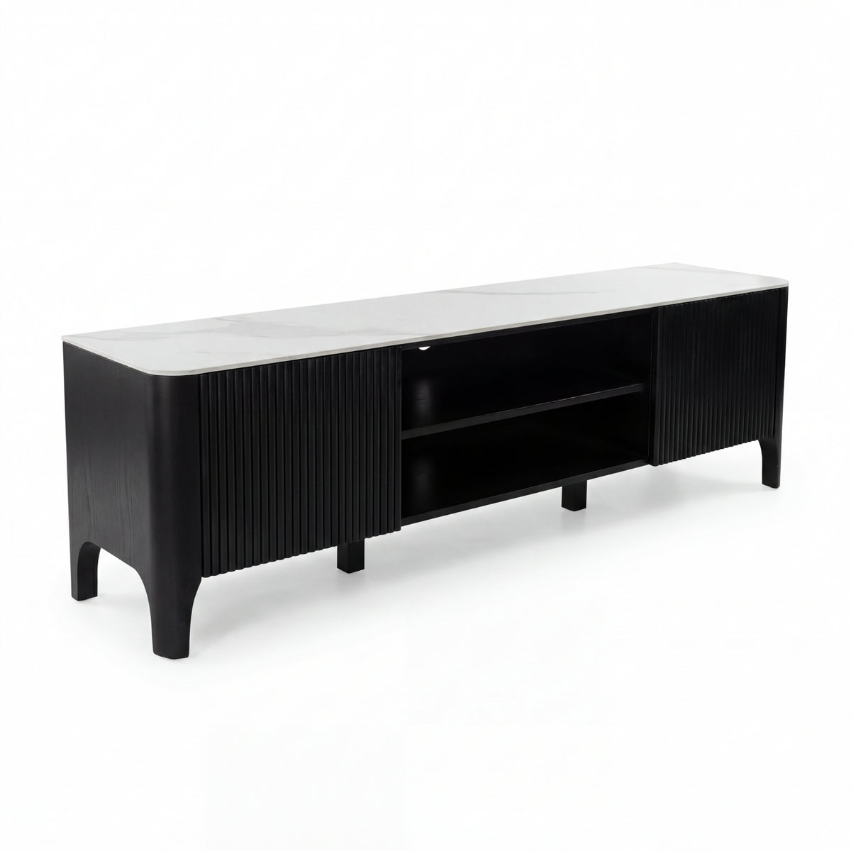 Valen 200cm Flute ETU Entertainment TV Unit Ceramic Stone Top Black
