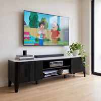 Valen 200cm Flute ETU Entertainment TV Unit Ceramic Stone Top Black