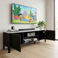Valen 200cm Flute ETU Entertainment TV Unit Ceramic Stone Top Black
