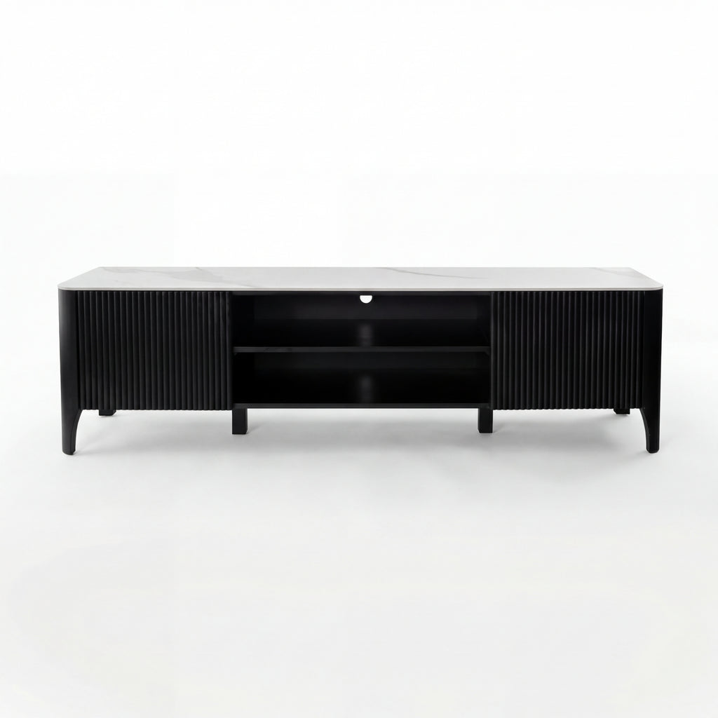Valen 200cm Flute ETU Entertainment TV Unit Ceramic Stone Top Black