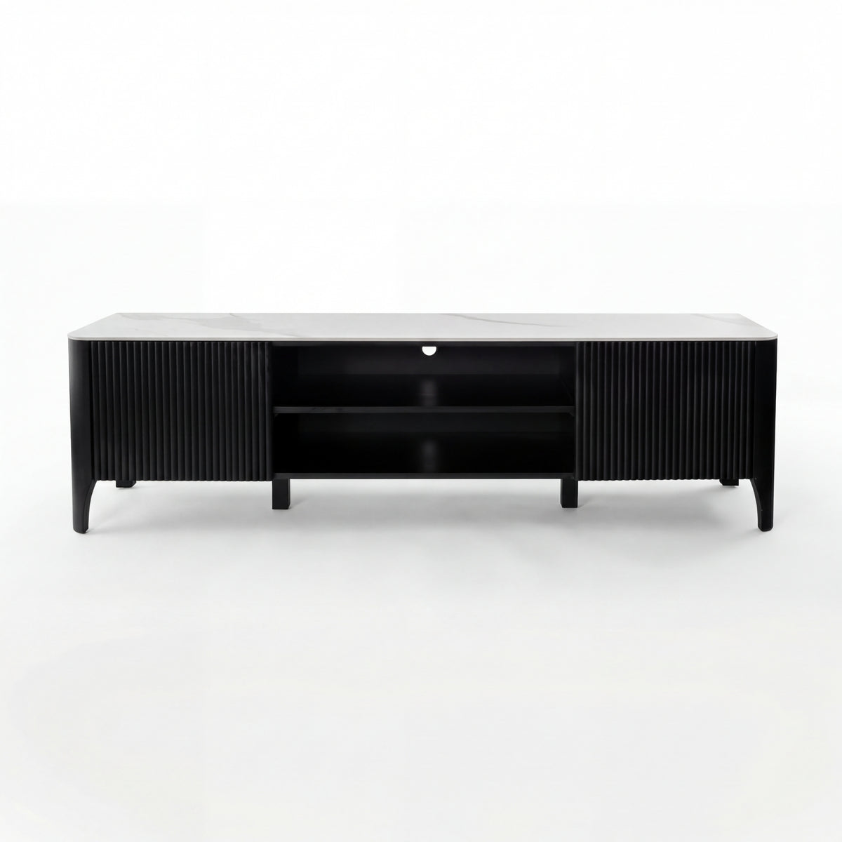 Valen 200cm Flute ETU Entertainment TV Unit Ceramic Stone Top Black