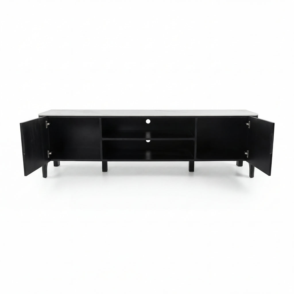 Valen 200cm Flute ETU Entertainment TV Unit Ceramic Stone Top Black