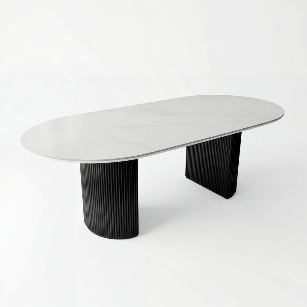 Valen 230cm Flute Dining Table Ceramic Stone Top Black
