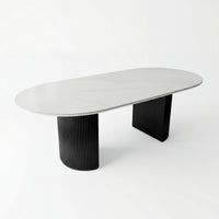 Valen 230cm Flute Dining Table Ceramic Stone Top Black