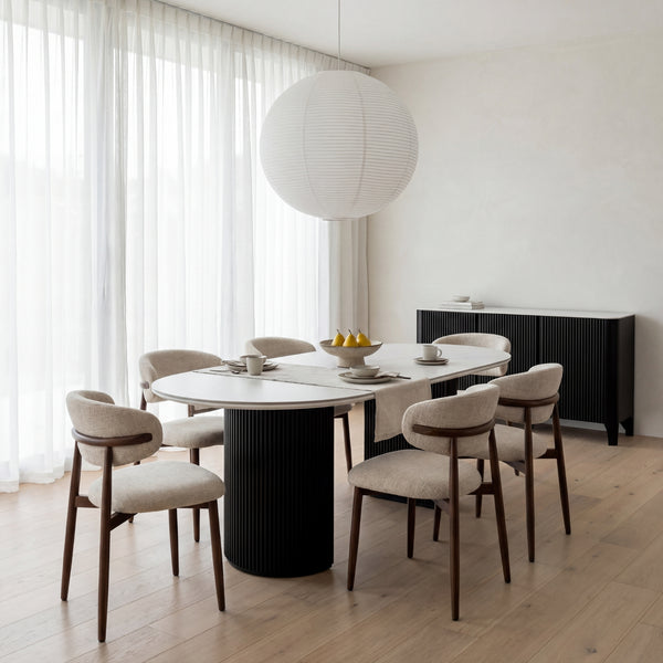 Valen 230cm Flute Dining Table Ceramic Stone Top Black