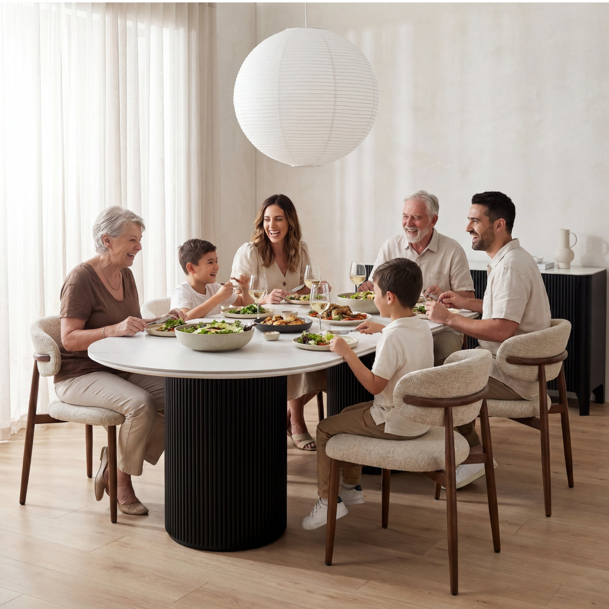 Valen 230cm Flute Dining Table Ceramic Stone Top Black