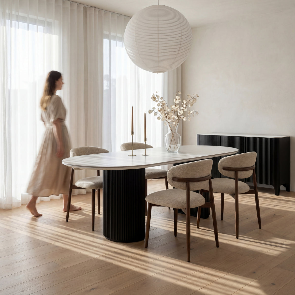 Valen 230cm Flute Dining Table Ceramic Stone Top Black