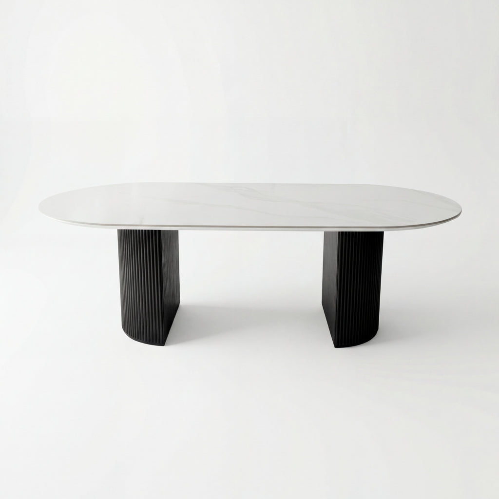 Valen 230cm Flute Dining Table Ceramic Stone Top Black