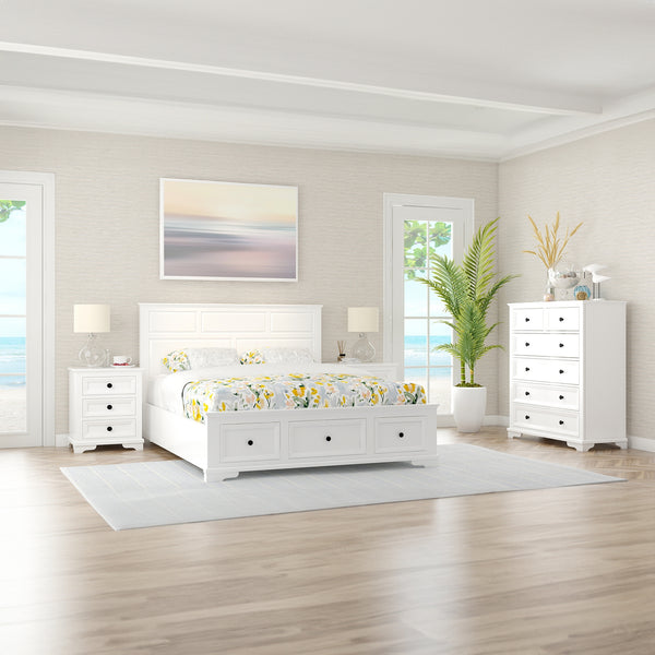 Venice 4pc King Size Set Bedroom Suite Bed Frame Bedside Table Tallboy  White