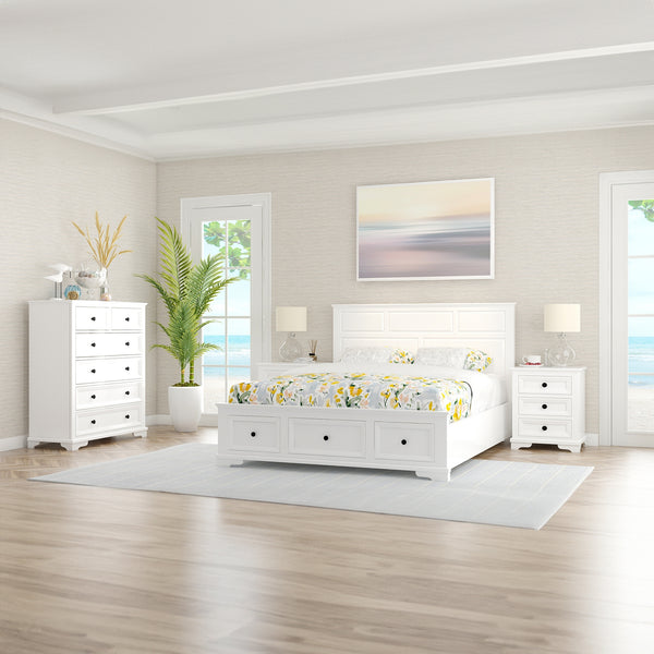 Venice 4pc Queen Size Set Bedroom Suite Bed Frame Bedside Table Tallboy  White