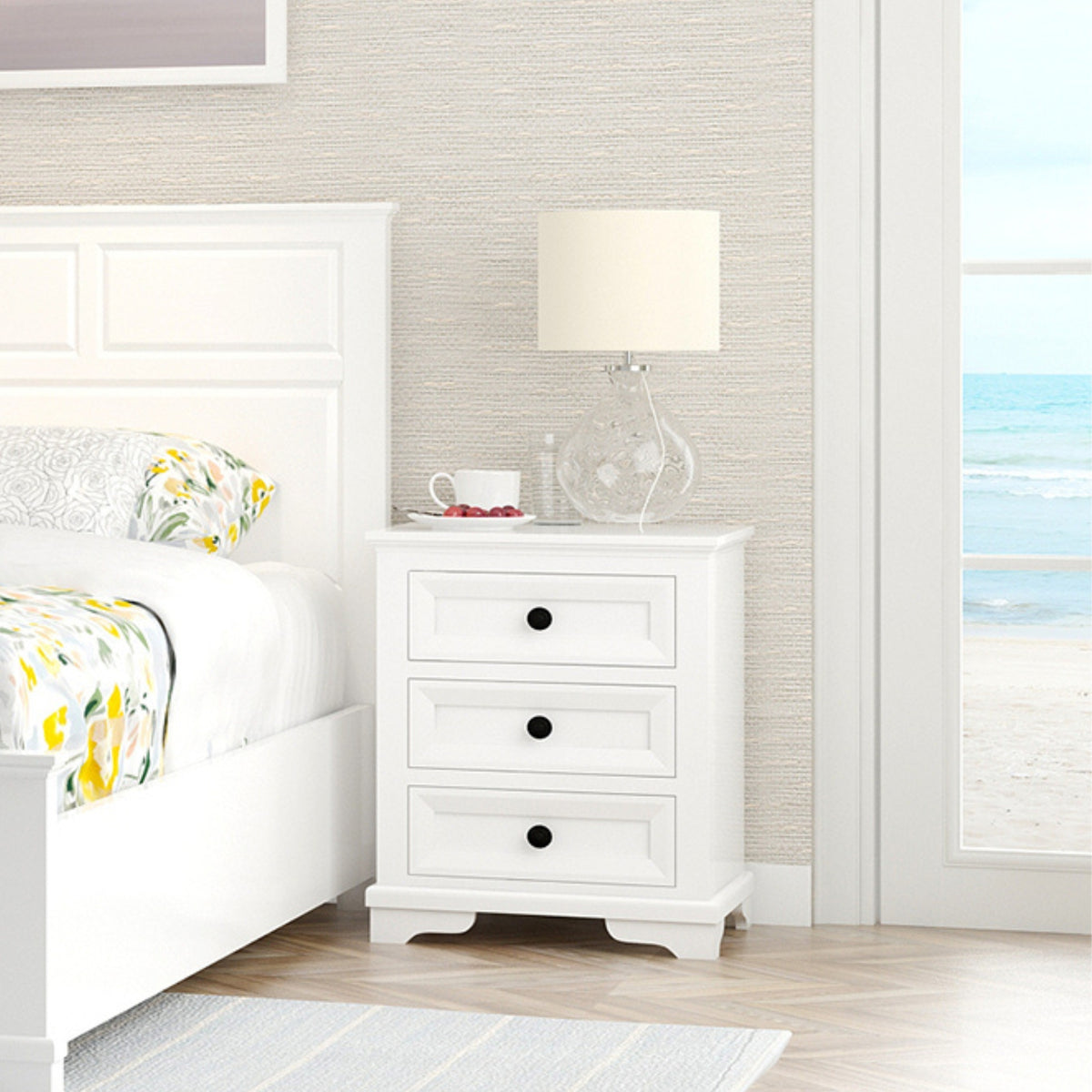 Venice Bedside Table 3 Drawer White