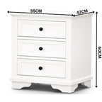 Venice Bedside Table 3 Drawer White