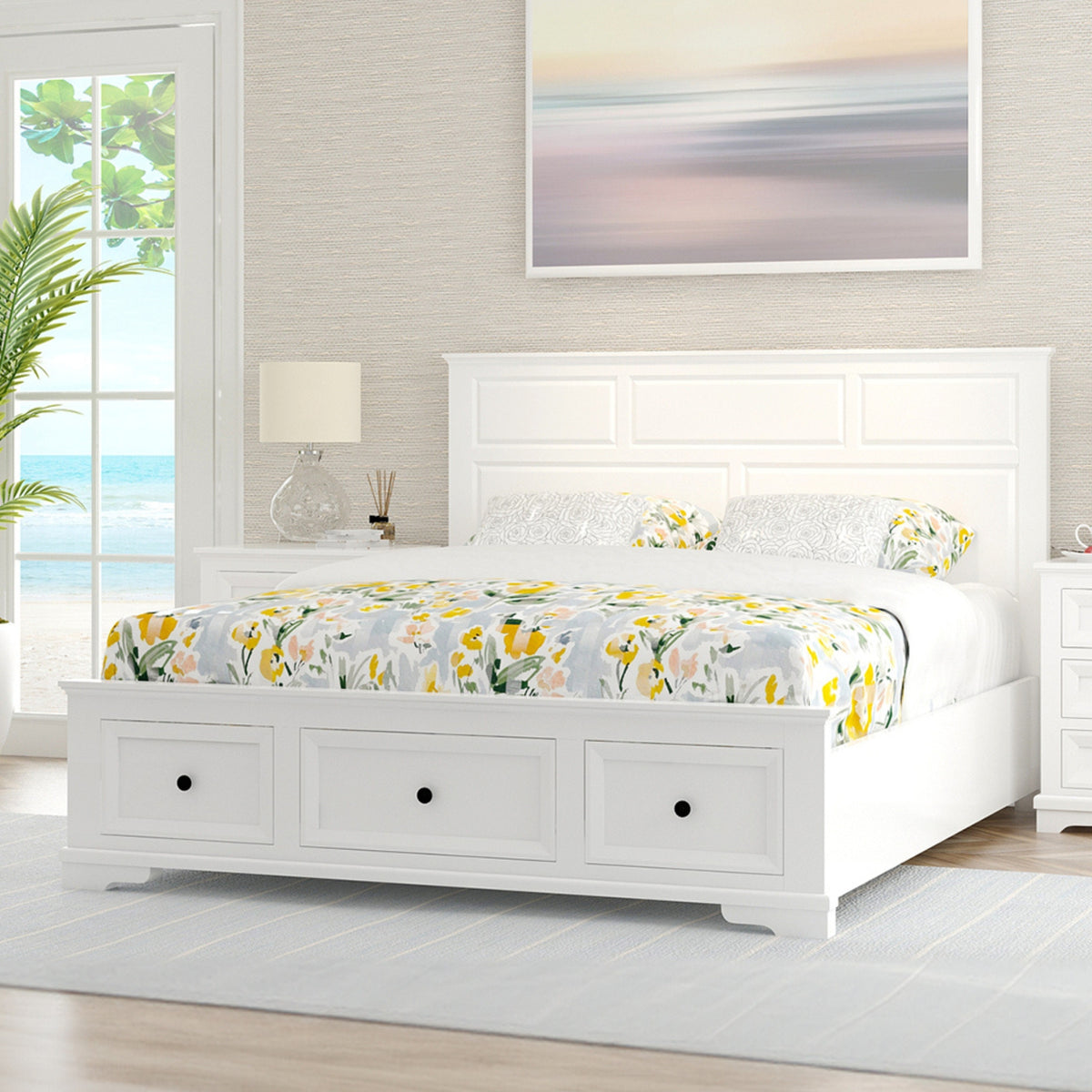 Venice Queen Size Bed Frame 3 Drawer Storage White