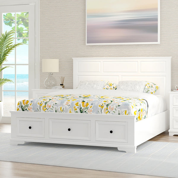 Venice Queen Size Bed Frame 3 Drawer Storage White
