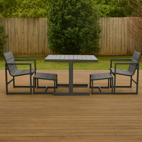 Venus 5pc Outdoor Balcony Aluminium Dining Chair Table Charcoal
