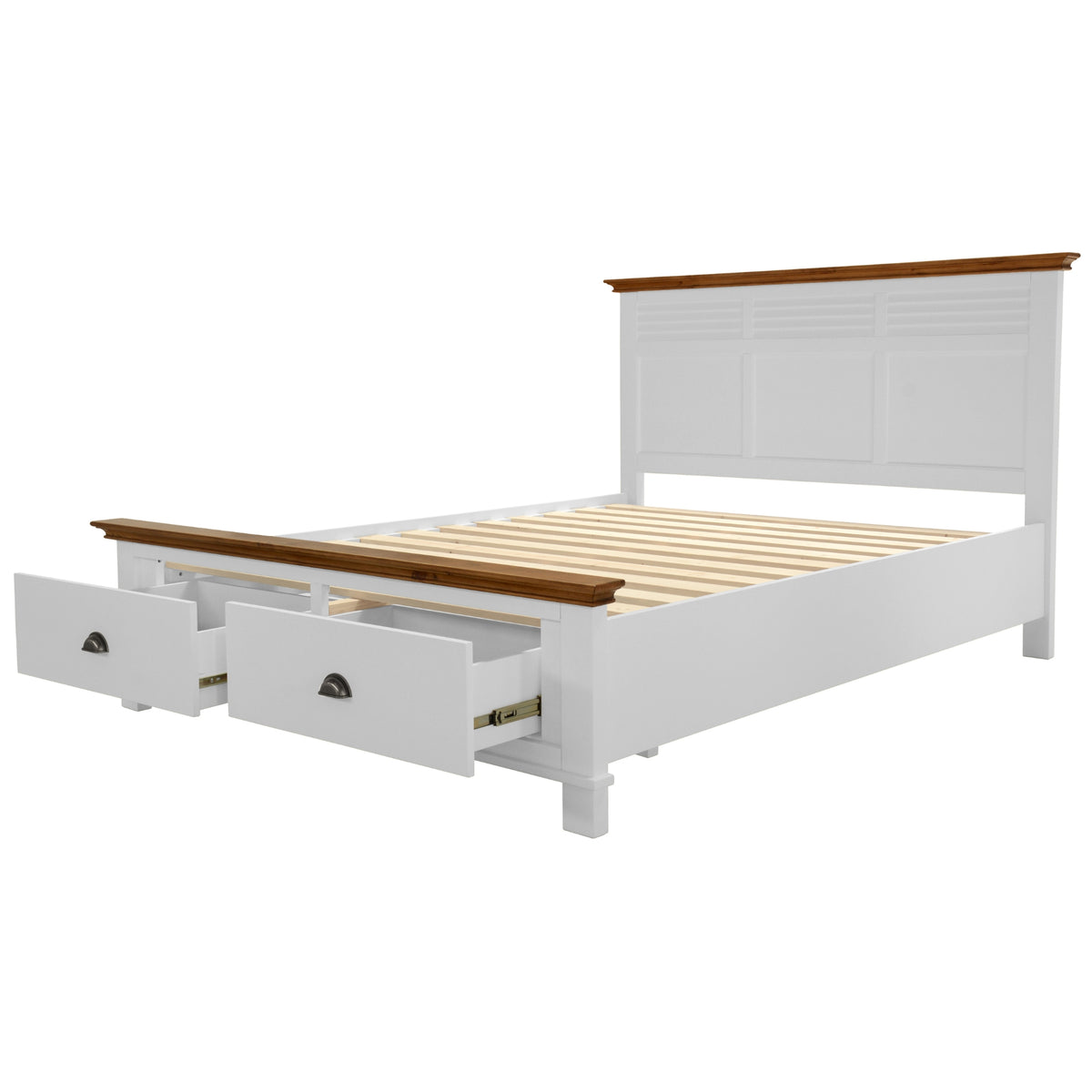 Virginia King Bed Frame Size Mattress Base with Drawer Solid Pine Wood - White