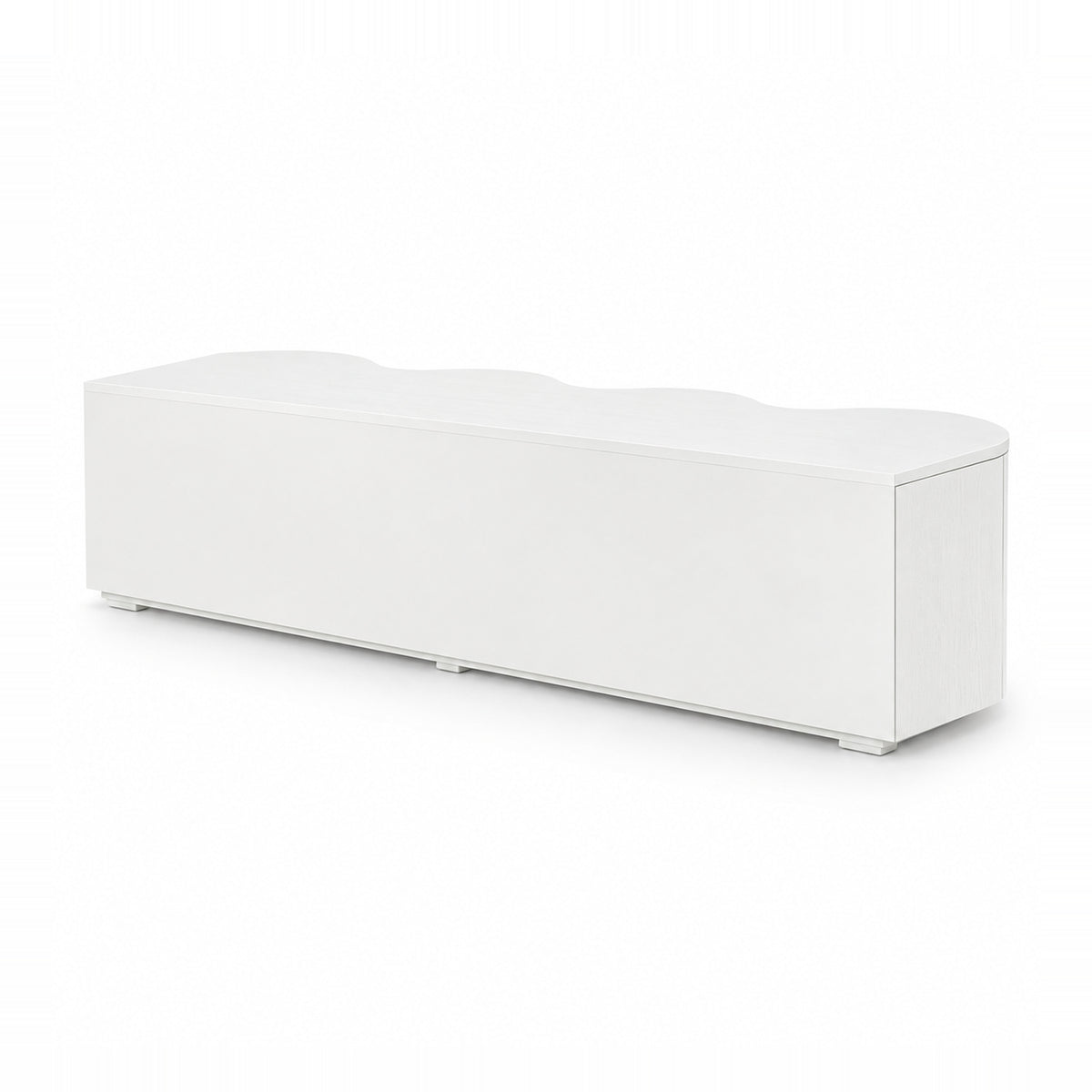 Wave white entertainment unit rear three-quarter view on a white background, showing the flat back panel