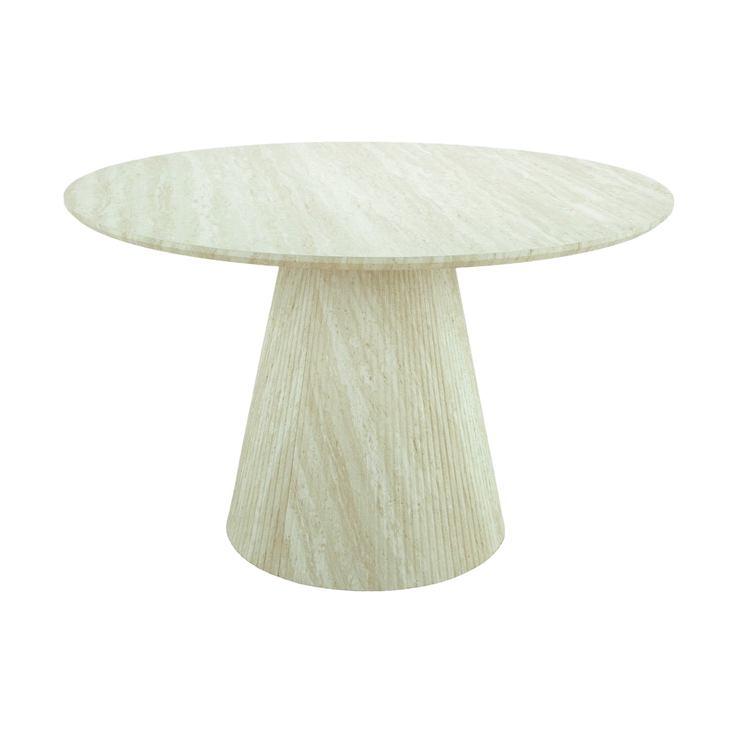 Yvon 120cm Round Dining Table Travertine White