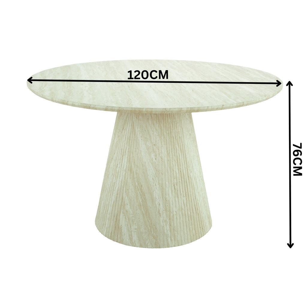 Yvon 120cm Round Dining Table Travertine White