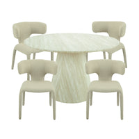 Yvon 5pc Dining Set 120cm Round Dining Table Ivory Boucle Fabric Chair